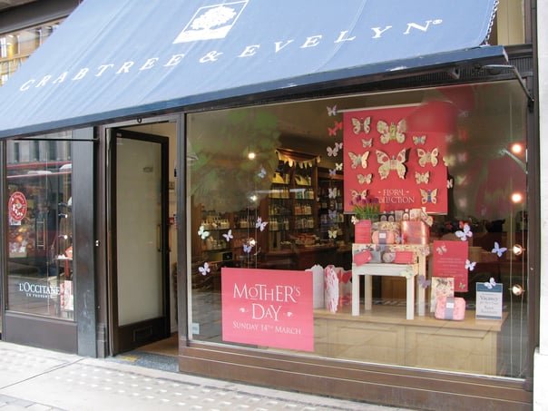 An example of MTA Digital’s retail graphics; a mother’s day window display to entice customers to enter the store 