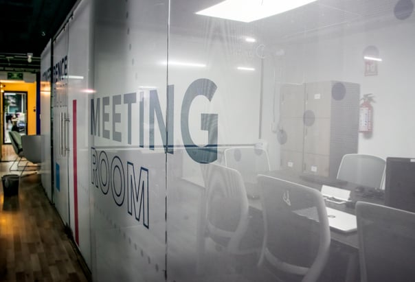 Frosted glass window graphics displaying 
