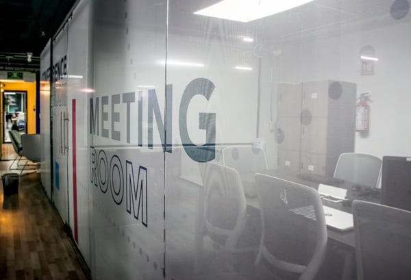 Frosted glass window graphics displaying 