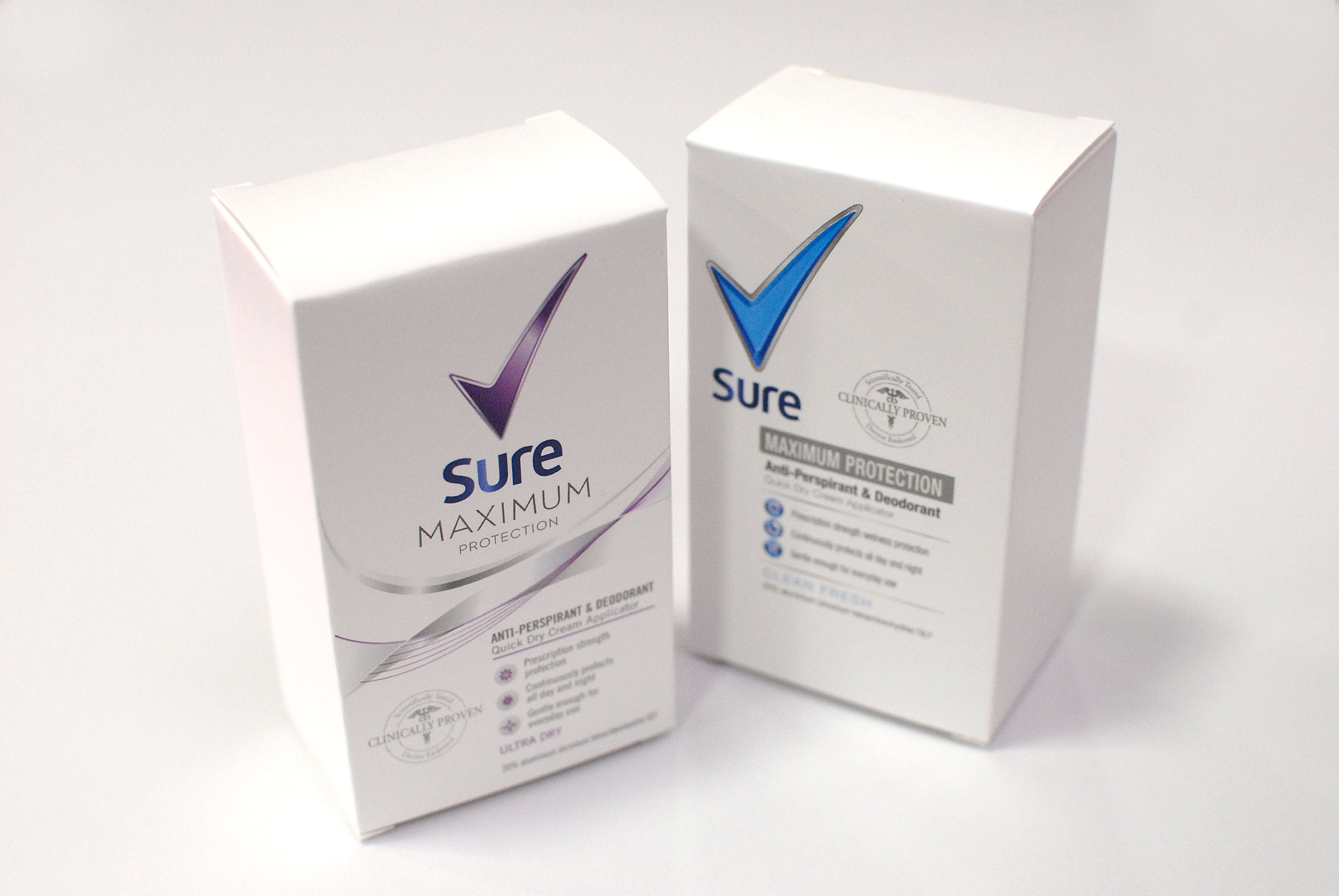 Two boxes of Sure deodorant are a perfect example of digital print branding