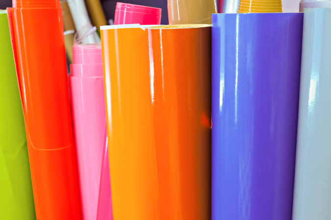 Rolls of vinyl used to create Floor graphics for retail floor stickers.